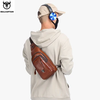 

BULLCAPTAIN High Quality Men Genuine Leather Cowhide Vintage Chest Back Pack Travel Fashion Cross Body Messenger Shoulder Bag