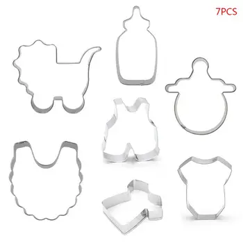 

7Pcs/Set Stainless Steel Baby Stroller Feeding Bottle Clothes Bib Shape DIY Cookie Cutter Biscuit Mold Baking Decorating Tools