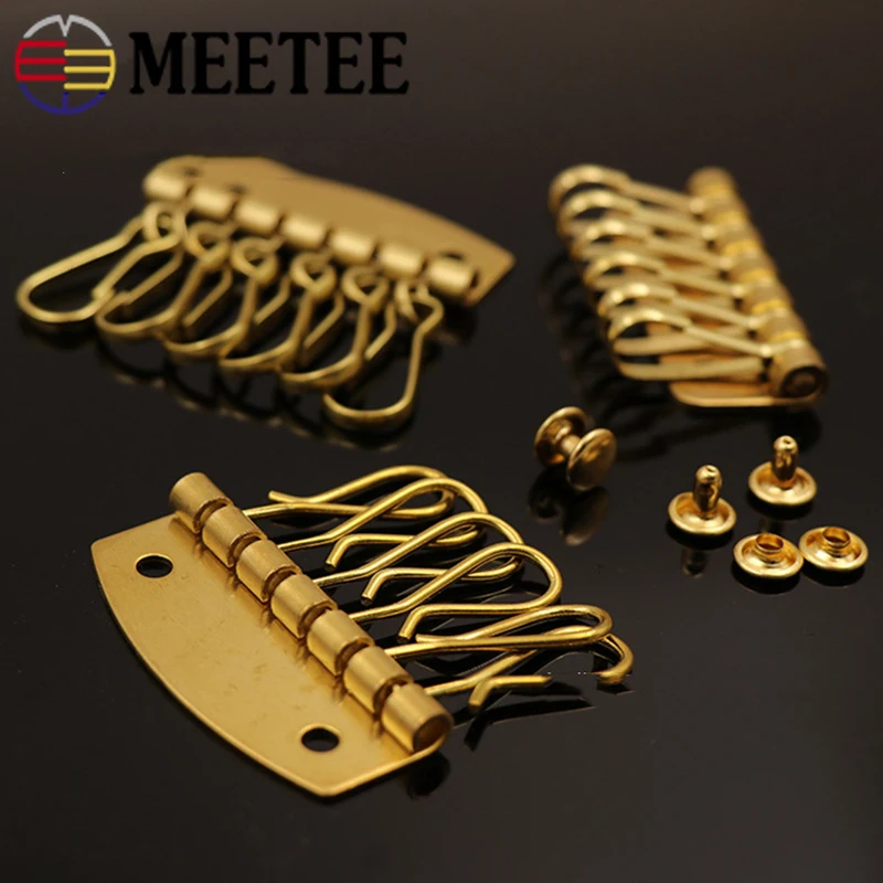 Meetee 2/5 шт. медный ключ строки заклёпки брелок на ремне с пряжкой Сделай сам вручную для кожи ремесла чехлы-бумажники с Карабин оборудования Запчасти аксессуар
