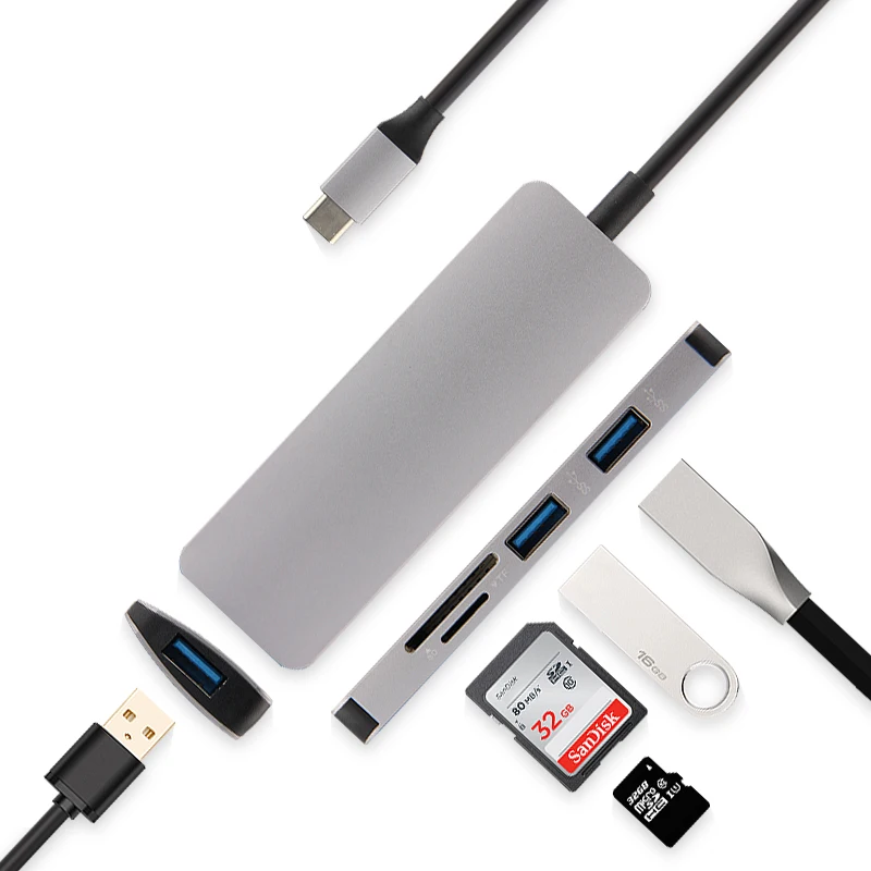 Ajiuyu USB C концентратор type-C адаптер док-станция Thunderbolt 3 мульти порт HDMI VGA USB RJ45 Gigabit Ethernet сплиттер для MateBook Pro Air