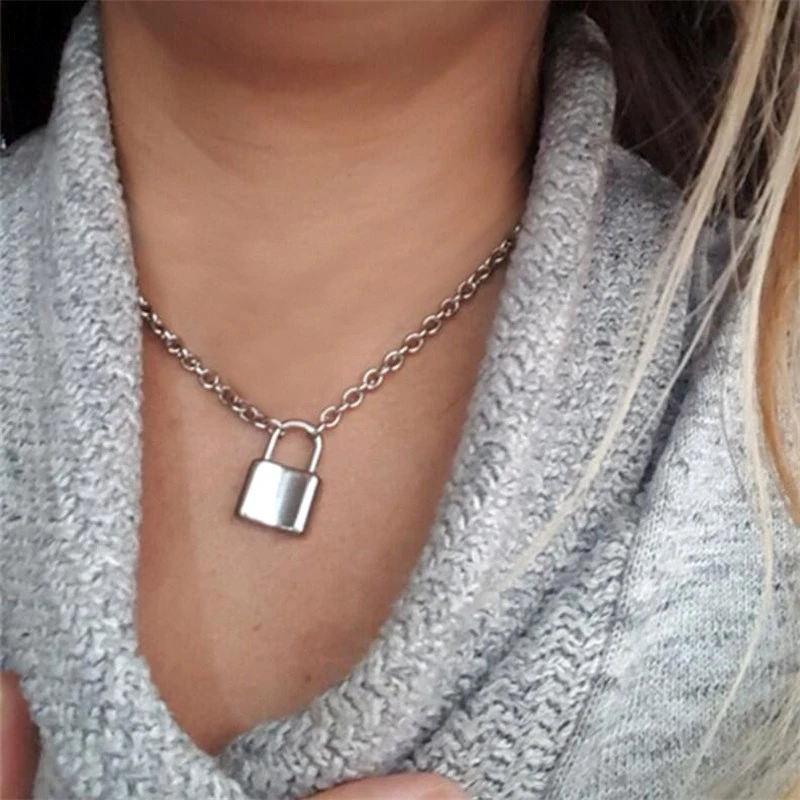 Gargantilla de Rock con candado para Mujer, collar con cadena en capas en el cuello, joyería Punk, colgante candado de llave para Mujer, regalo|Collares colgantes| - AliExpress