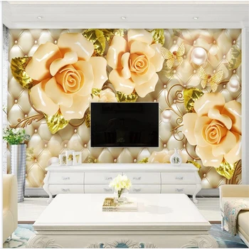 

3d stereoscopic wallpaper 3D luxury HD three-dimensional flower jewelry TV background soft package background