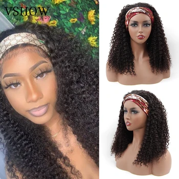 

Kinky Culy Human Hair Headband Wig Glueless Human Hair Wigs With Scarf Natural 180% Density For Black Women VSHOW HAIR