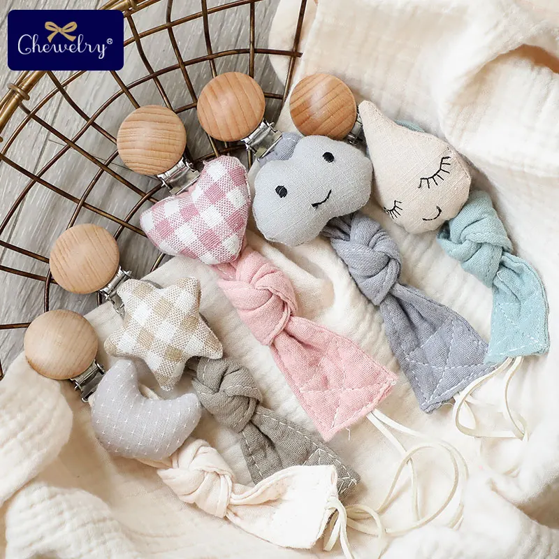 1pc Baby Dummy Pacifier Chain Clip Cotton Cloth Plush Dolls Animal Toys Wooden Nipples Holder Newborn Toy Feeding Teether Goods