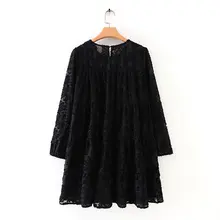 Vestido corto informal de otoño con manga acampanada y volantes, minivestido negro con diseño de textura ancha para mujer DS2950