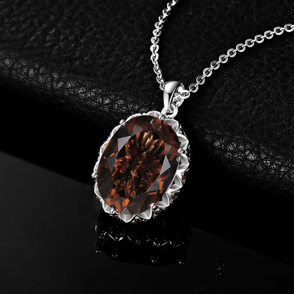 Silver Palace 925 Sterling Silver Natural Smoky Quartz Pendants for Women and Girls 