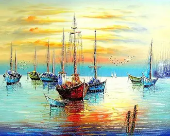 

2020 NEW Sea View Handmade DIY Boat Digital oil Paintingpaint number and Coloring Oil painting Living room Dining room Bedroom