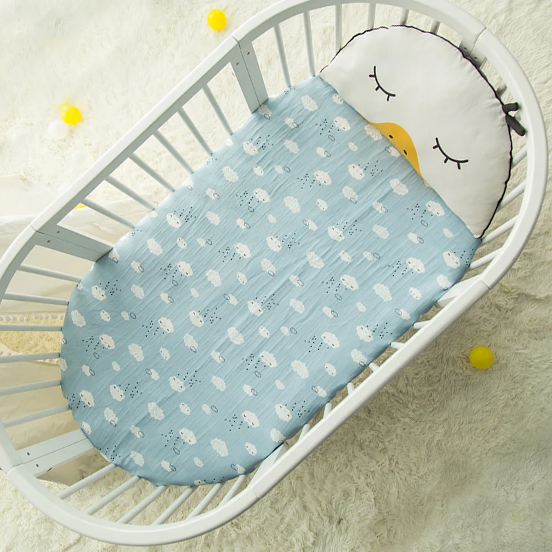 Custom Size Round Bed Bed Fitted Sheet Mattress Cover 100% Gauze Cotton For Crib Baby bedding Set (1)