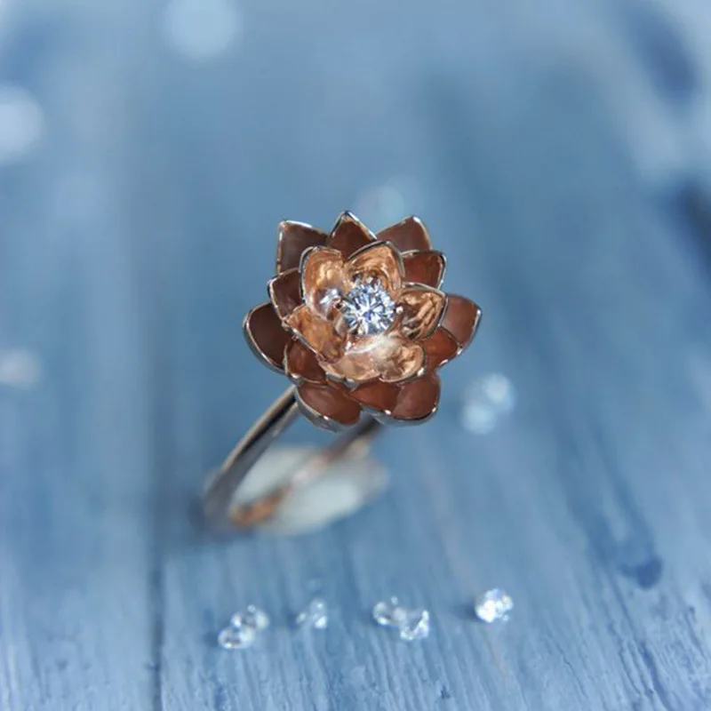 Корейские женские серебряные розовое золото Япония цветок лотоса циркон кольцо для женщин подарок Свадебные обручальные кольца ювелирные изделия anillos