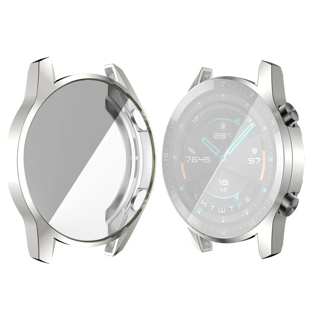 TPU чехол для huawei Watch GT2 46 мм ультра тонкий Гальванизированный прозрачный TPU мягкий чехол Защита пульсометра - Цвет: Silver