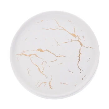 

1pc Jewelry Dish Round Ceramic Trinket Tray Gold Display Decor Ring Plate