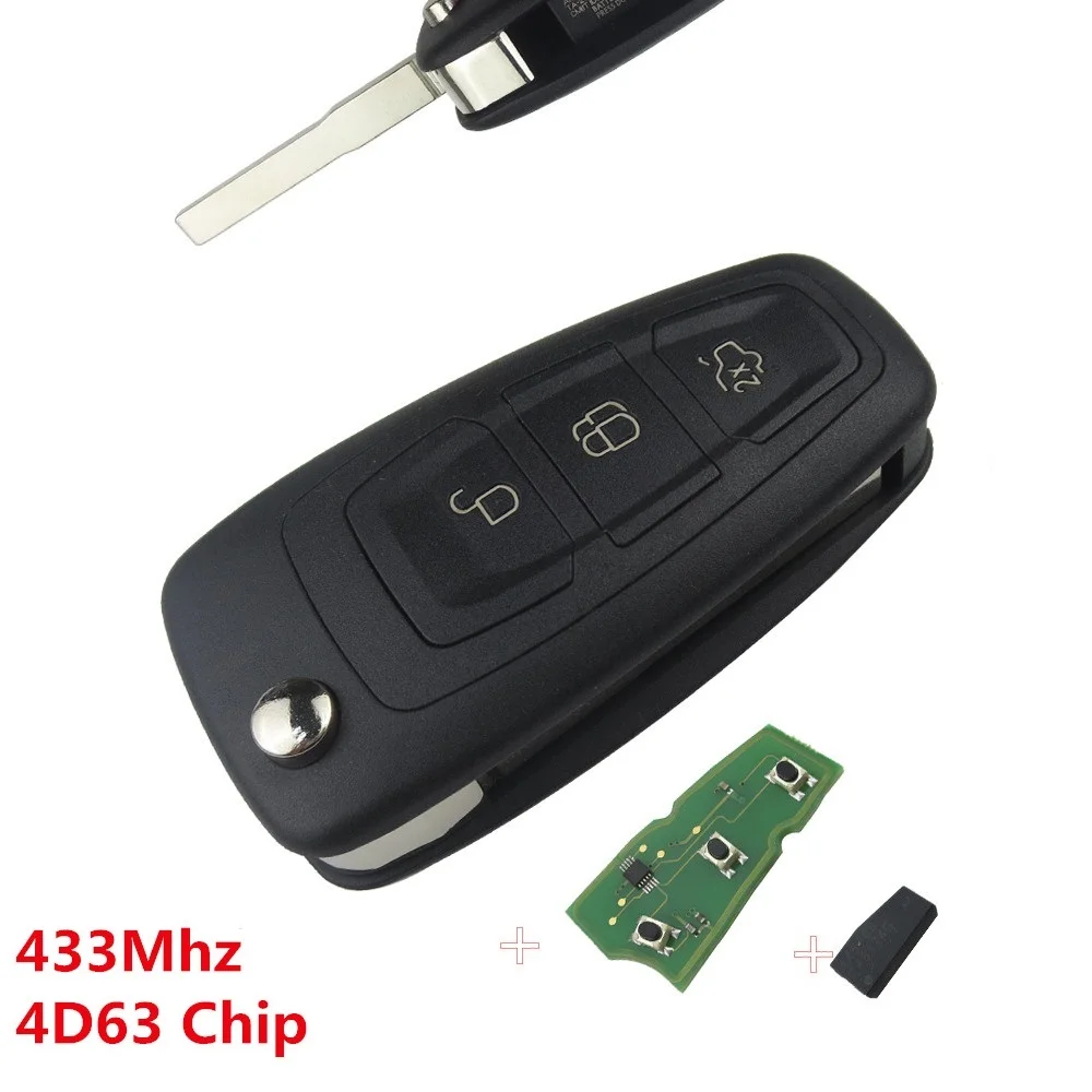3 кнопки флип удаленный ключ фоб чип 4D60 ID63 для Ford Focus Mk1 Mondeo Transit Connect 433 МГц|Ключ от