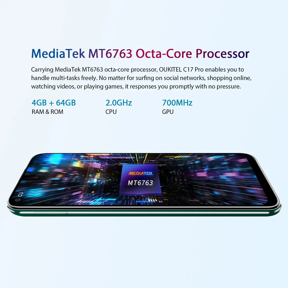 Мобильный телефон Oukitel C17 Pro, 6,35 дюймов, 19:9, Android 9,0, MT6763, четыре ядра, 4 ГБ, 64 ГБ, 3900 мАч, 13 МП, разблокированный смартфон с функцией распознавания лица, 4G