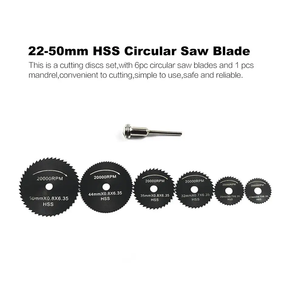 6 шт./компл. HSS пильный диск для вращающихся инструментов 22-50 мм резьба по дереву диски, лезвия с отделкой кристаллами оправка для Dremel резак