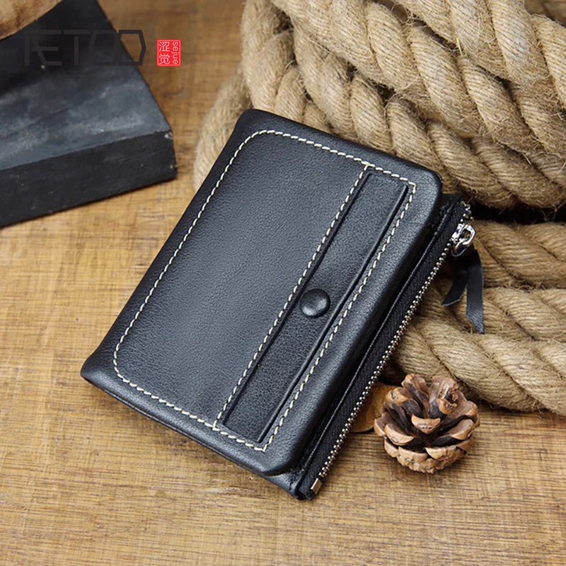 

AETOO Men's leather short wallet, ultra-thin vertical wallet, men's simple and comfortable wallet
