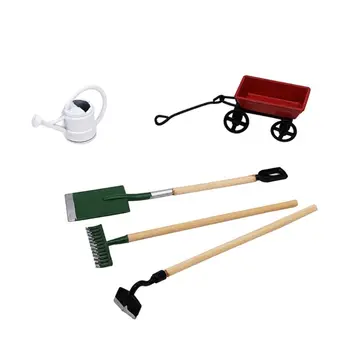 

1:12 1:12 Miniature Doll House Cute Mini Metal Small Pull Cart Farming Tools Kits For Home Decor Gift Garden Furniture Ornament