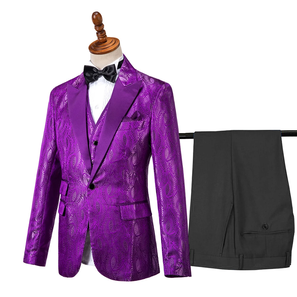 Suit 8 Свадебный серебряный костюм с цветочным принтом и птицами(пиджак+ брюки+ жилет), мужские смокинги с отворотом, вечерние костюмы для жениха, певицы, Homme - Цвет: Suit 8