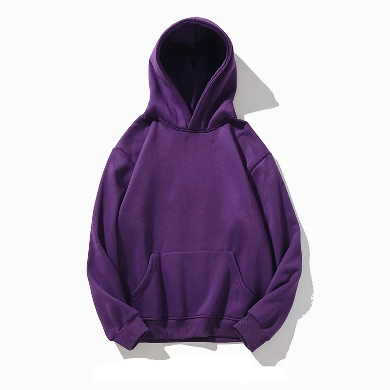 FOJAGANTO Fashion Brand Men's Solid Color Hoodies Autumn Winter Male Casual Hoodies Men Fleece Warm Hoodies Sweatshirt Tops - Цвет: Purple