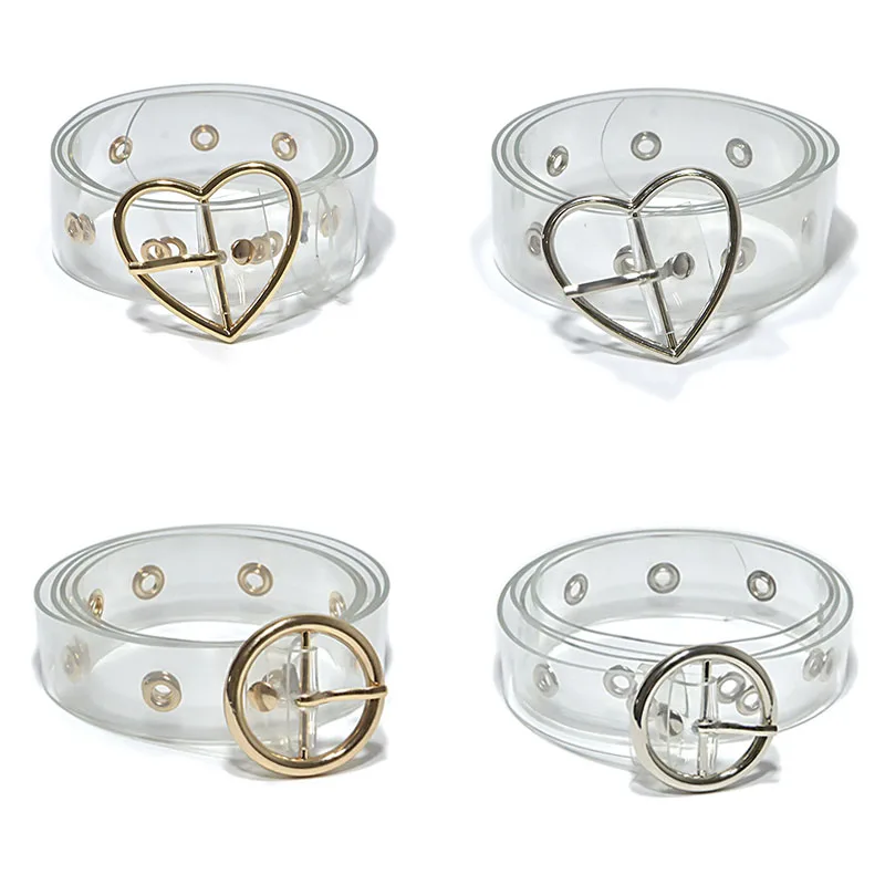 

Women Belts Transparent PVC Plastic Waist Strap Round Square Heart Pin Buckle Laser Adjustable Casual Dress Resin Waist Straps