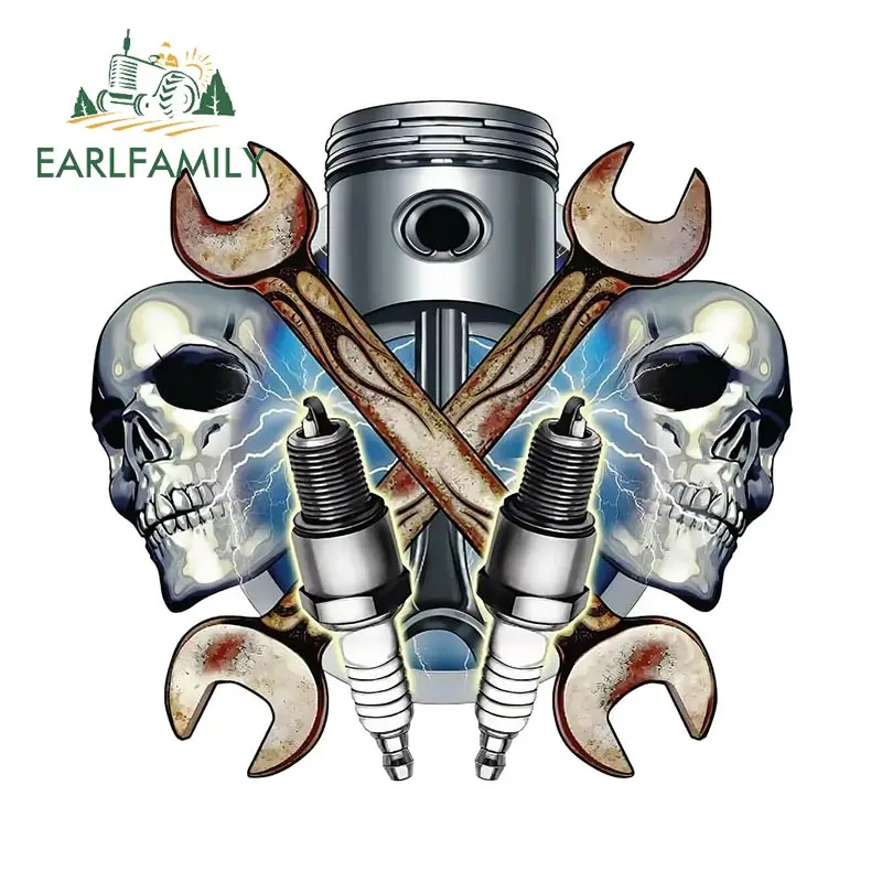 EARLFAMILY 13 см x 12 6 механические черепа и свечи зажигания настенные наклейки 3D