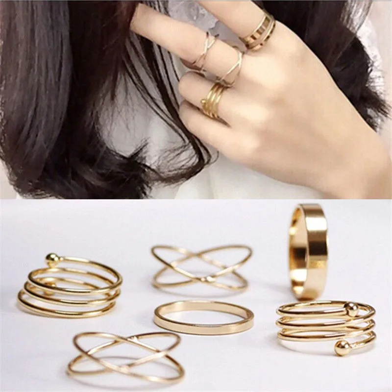 

6Pcs/Set Fashion Sliver Finger Ring Gift Trendy Punk Style Knuckle Rings For Women Unique Ring Set