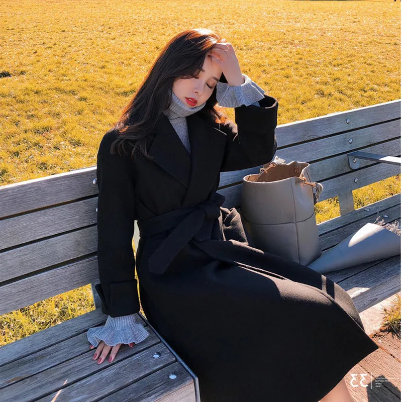 Плотная однотонная повседневная женская зимняя куртка с ветровым пухом, шерстяное пальто, пальто с отложным воротником, новинка года