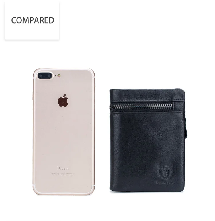 BULLCAPTAIN CASUAL Short Trifold Hasp Zipper Wallet MEN Coffee Cow Leather Wallet Coin Pocket Money Purse Bag Card Holder