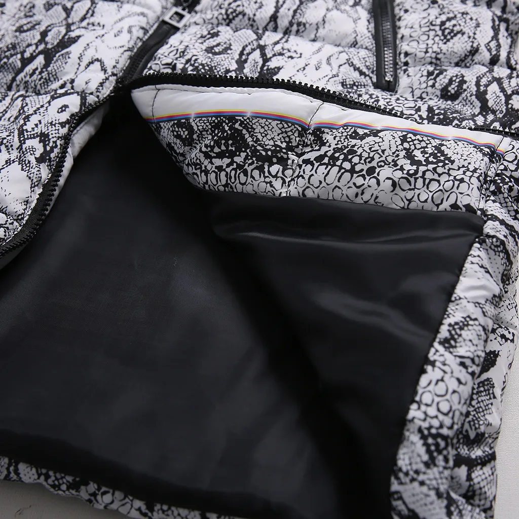 New Winter Jacket Women Thick Cotton Snake Print Casual Down Coat Zippers Long Fashion Warm Female Quilted Jacket Outwear 111#4