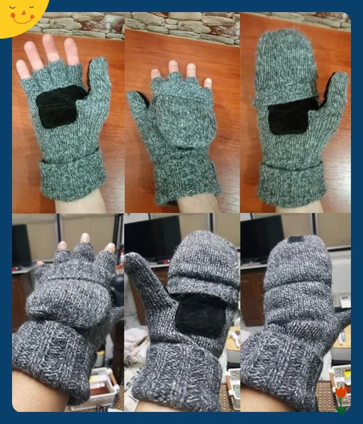 VIIANLES Half Finger Gloves Work Thick Male Fingerless Gloves Men Women Wool Winter Mittens Warm Exposed Finger Knitted Warm