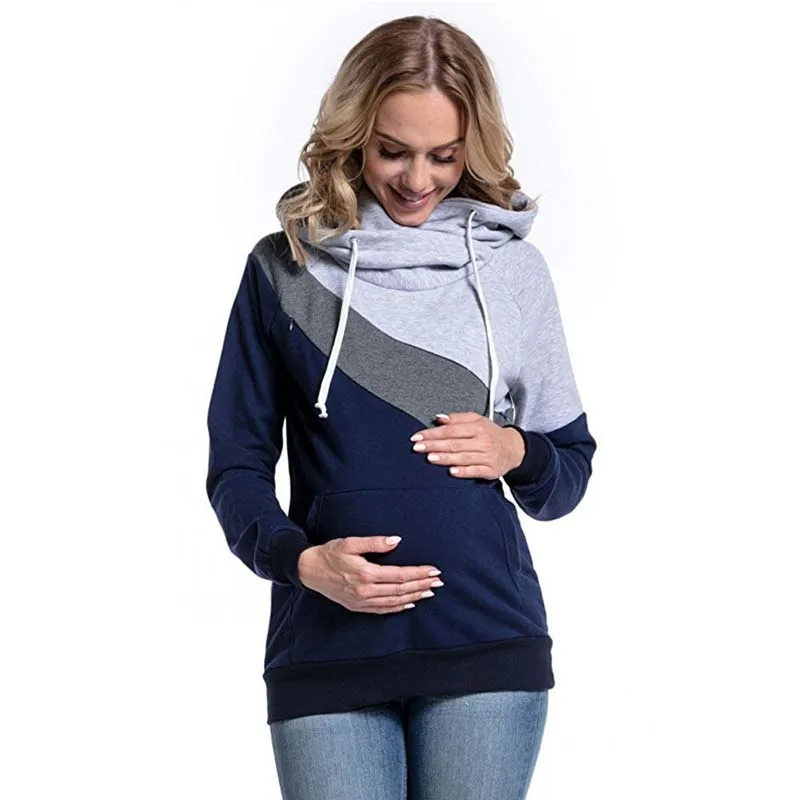 Light grey navyblue Одежда для беременных женщин; толстовка с капюшоном; куртка; многофункциональная одежда для беременных; топ для кормления грудью; свитер - Цвет: Light grey navyblue