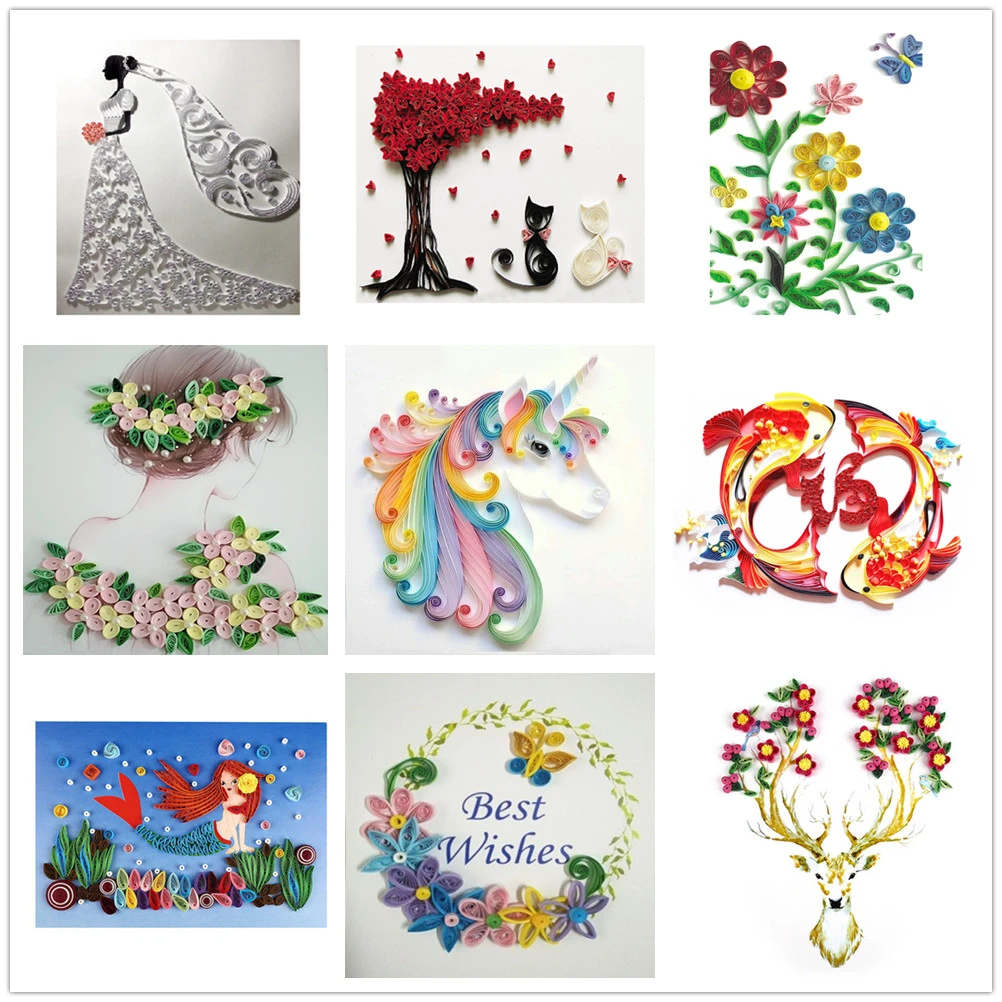 diy quilling paper painting kit unicorn flowers a4 3d origami collage handicraft tools quilling kit home wall decoration craft paper aliexpress