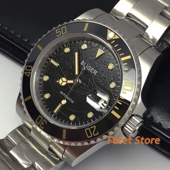 

Bliger 2020 new 40mm steel top men watch silver case sapphire glass date window ceramic bezel luminous mens automatic watch