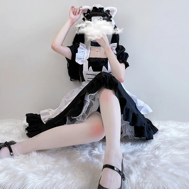 

Balck White Kittly Lolita Dress Sexy Kawaii Cute Dresses Japanese Anime Cosplay Maid Outfit Halloween Costumes For Women Party
