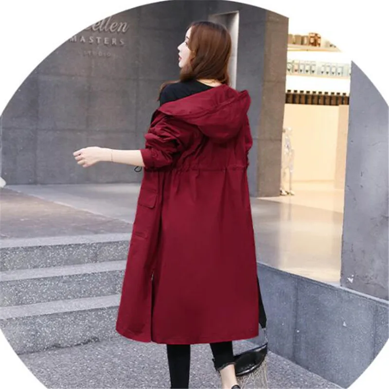 new women windbreaker hooded spring autumn coat solid color large size slim female jacket high-end fashion Leisure clothing