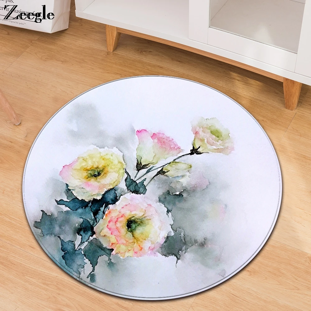 Zeegle Cartoon Round Carpet Table Carpet Bedside Comfortable Rug Living Room Soft Mat Home Decoration Rug Modern Area Rug