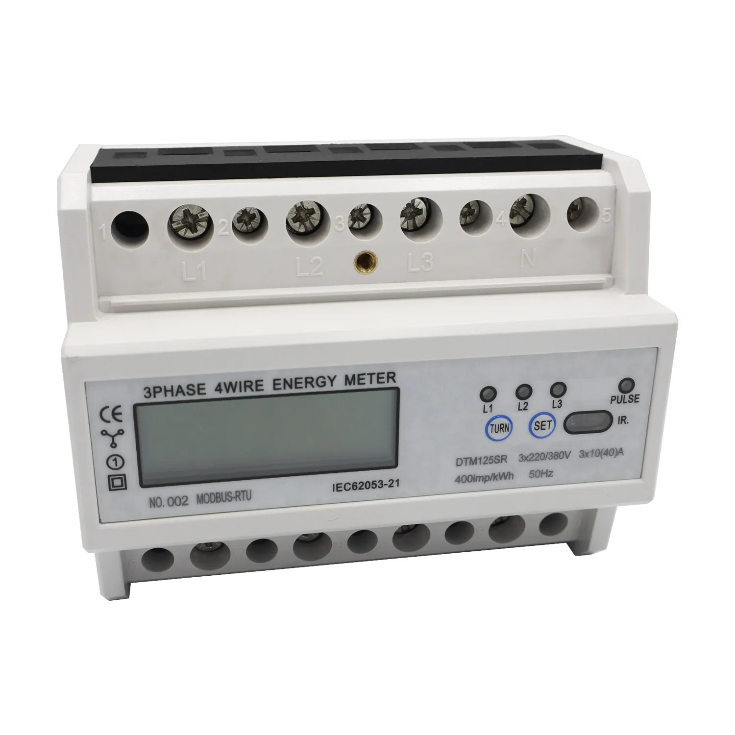 

3 Phase 4 DTM125SR Wire DIN-Rail Energy Meter RS485 MODBUS Protocol AC220/380V Electronic KWh Meter Power Consumption Monitor