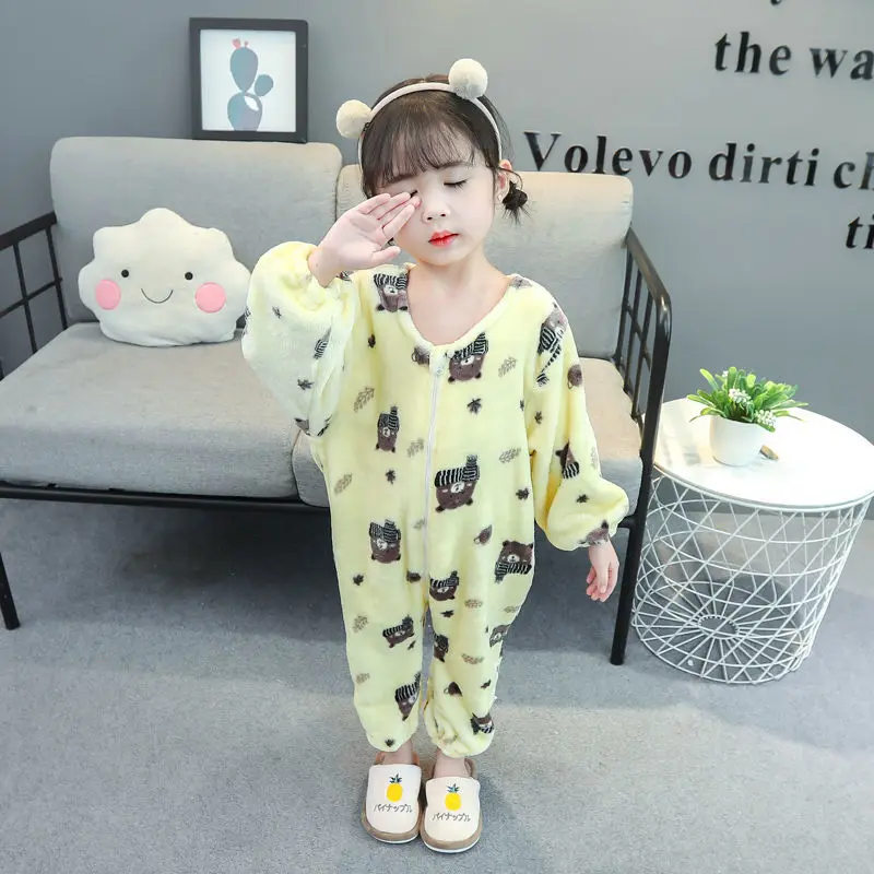 Winter Flannel Soft Warm Pajamas Animal Cartoon Boys Jumpsuit Pyjamas for Girls Kids Unisex Sleepwear Home Service