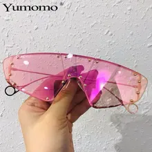 Rihanna, модные солнцезащитные очки с защитой глаз, для женщин, нерегулярные зеркальные розовые линзы, очки с заклепками, Винтажные Солнцезащитные очки для женщин и мужчин, UV400