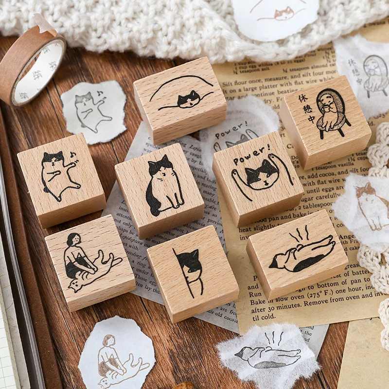 Sellos de goma montados en madera para manualidades, conjunto de sellos de goma decorativos para manualidades, diario y artesanías, colección de recortes