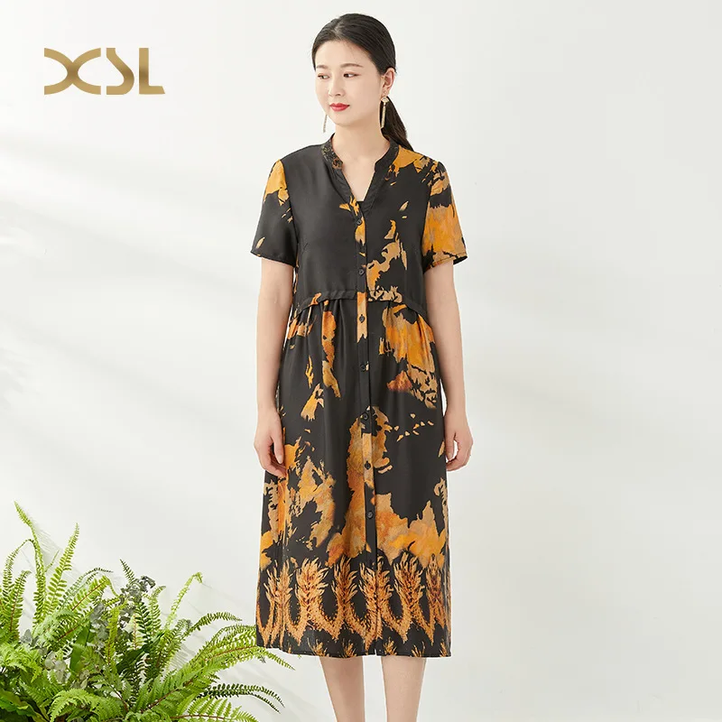 

Female Pearl Satin Fragrant Floral Silk Dresses Women Fashion 2021 Summer Long Casual Sexy Office Work Daily Dress Plus Size
