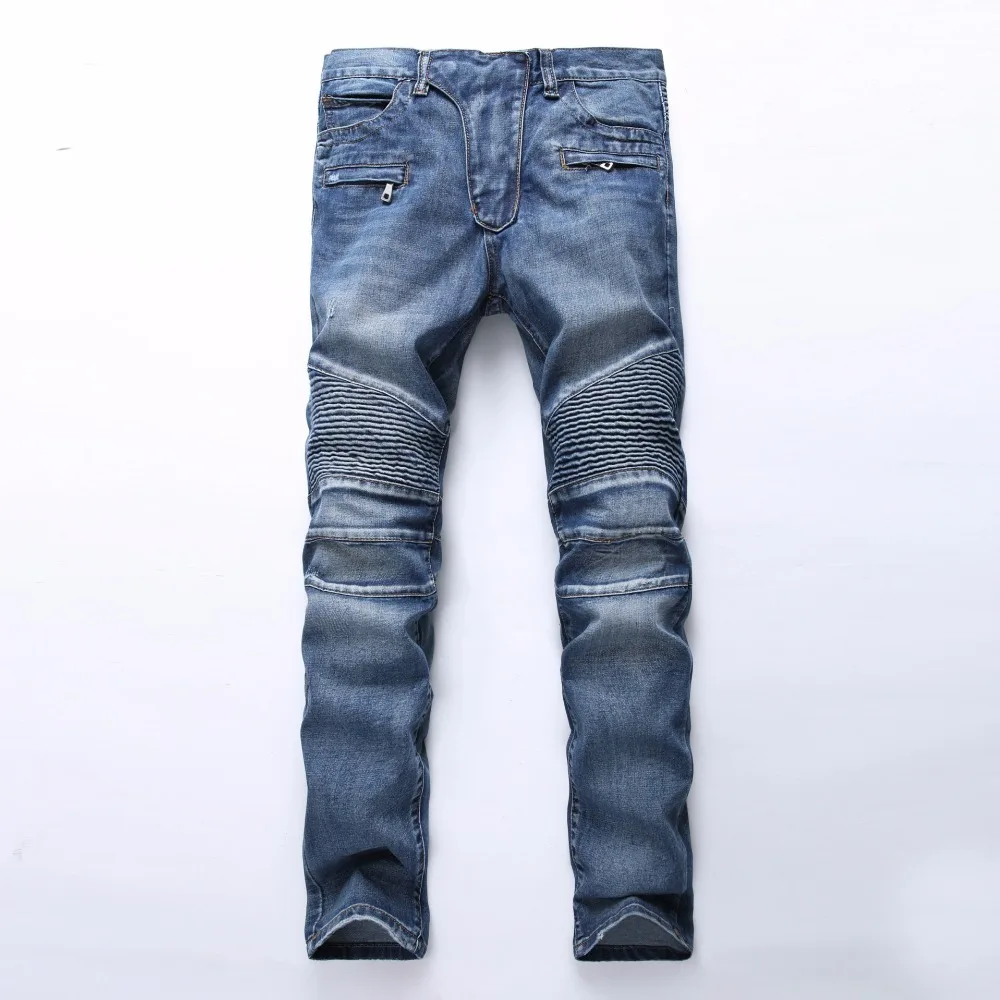 

New 2020 Punk Street Men Pleated Jeans Slim Fit Hip Hop Denim Trousers High Quality Motorcycle Pants Plus size 27-42