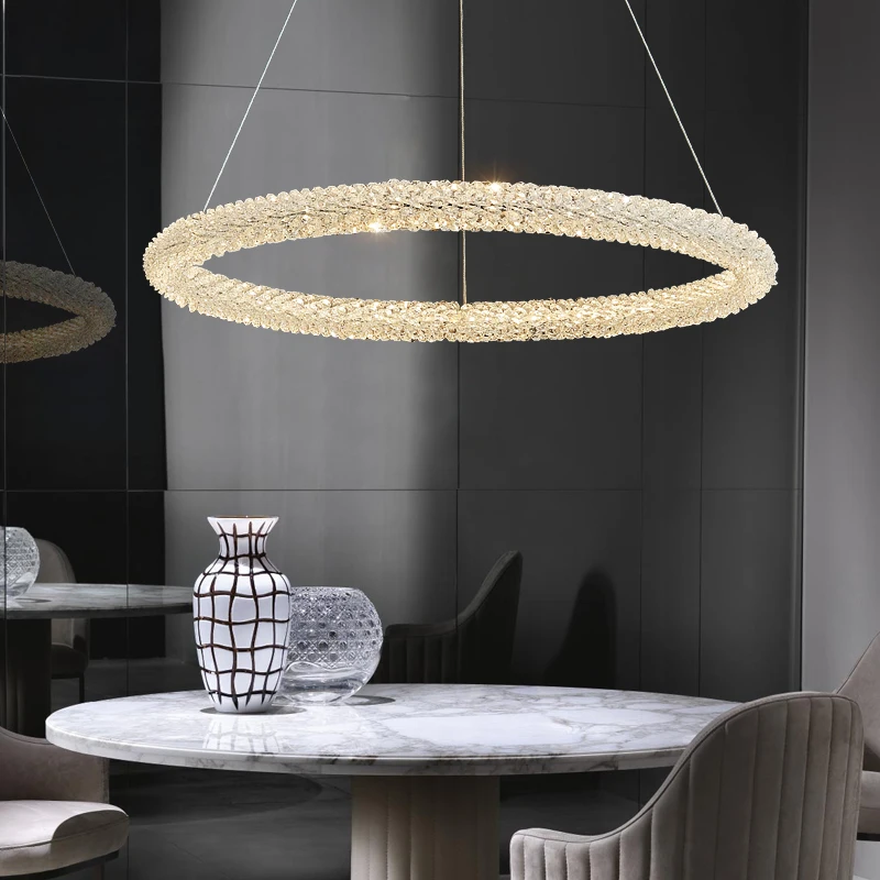 Nordic Parlor Pendant lights Crystal Round Ring Restaurant Coffee Shop