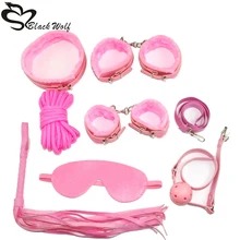 Pink erotic adult sex products 7 games leather handcuffs whip rope slavery BDSM Kits fetish toy lovers of constraint