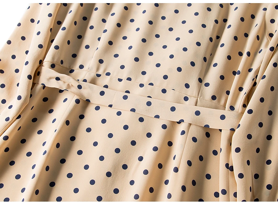 Осеннее платье из натурального шелка шелк тутового шелкопряда женское платье-рубашка в горошек M L XL