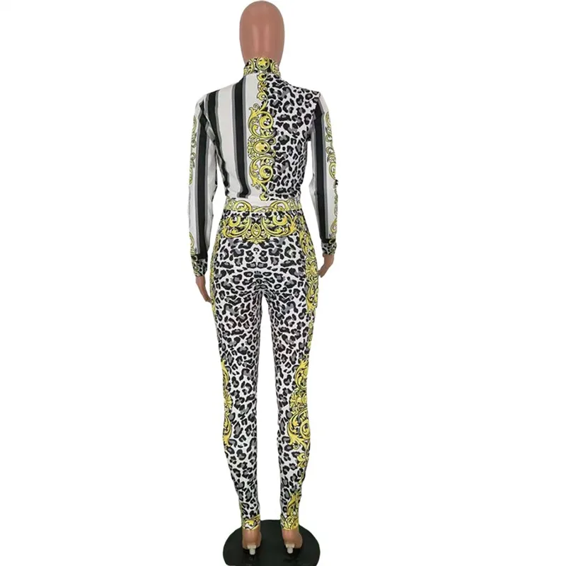 Spring Sexy Lady Set 2 Pieces Crop Top And Long Pant Suit Female Sexy Tracksuit Zipper Fly Coat Long Skinny Pants Sets