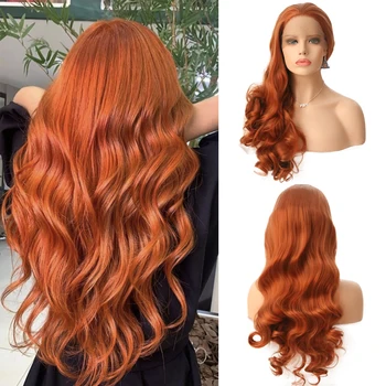 

Charisma Long Body Wave Wig Orange Red Color Heat Resistant Hair Free Part Synthetic Lace Front Wig for Women Syntehtic Wigs