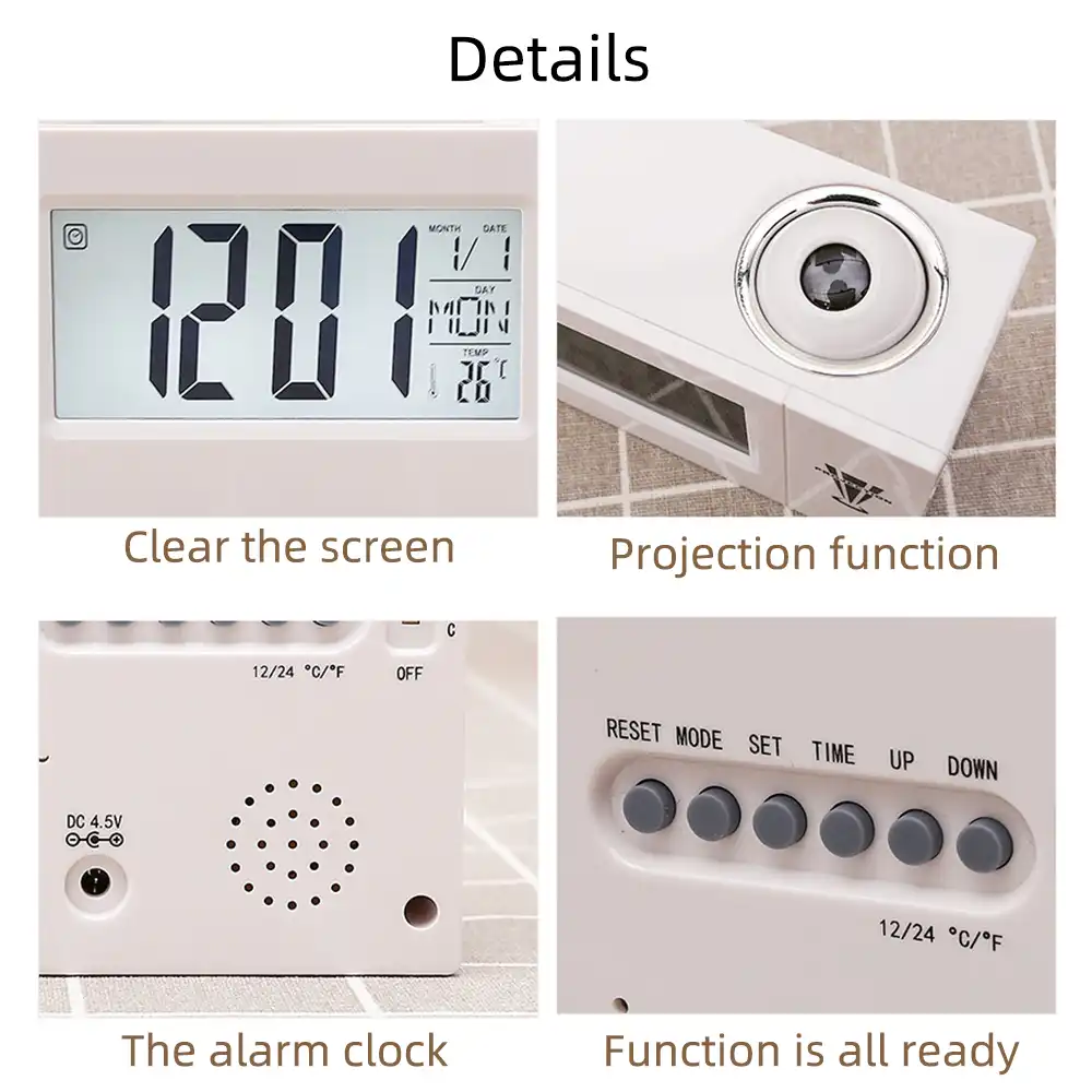 Projection Alarm Clock Ceiling Display Snooze Desk Table Clock