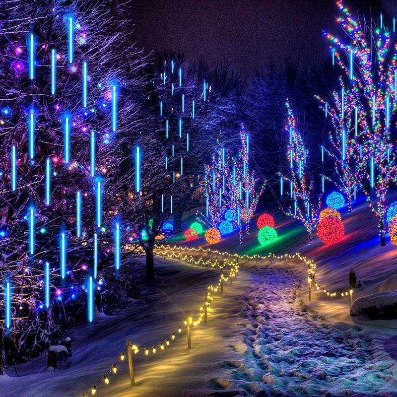 Solar LED Meteor Shower Rain Lights Holiday String Lights Waterproof Garden Light 8 Tubes 144 Leds Christmas Wedding Decoration. solar deck lights