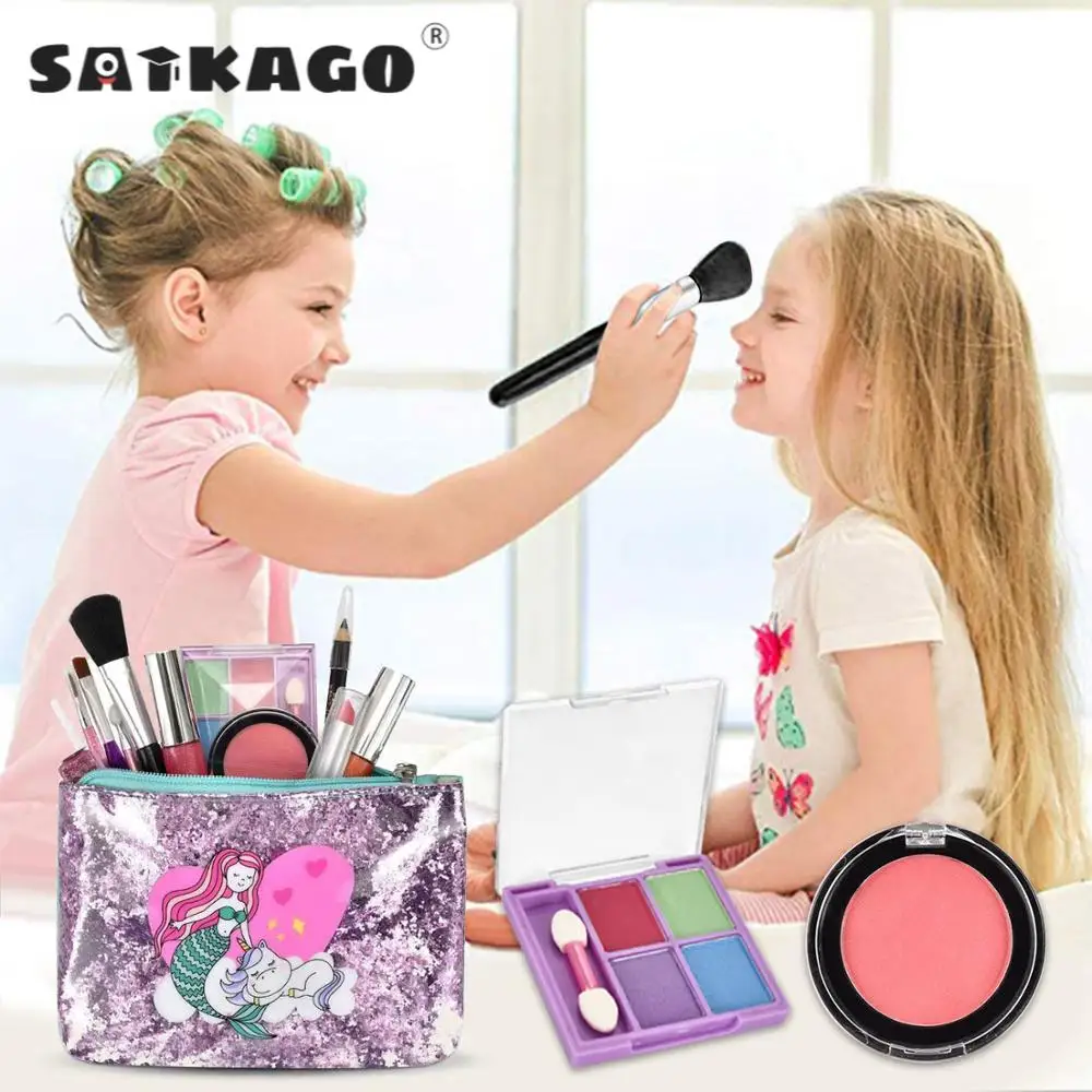 Juego de maquillaje para niñas pequeñas, 21 Uds., juguetes para juego de imitación lavables de seguridad con bolsa de cosméticos, regalos de cumpleaños