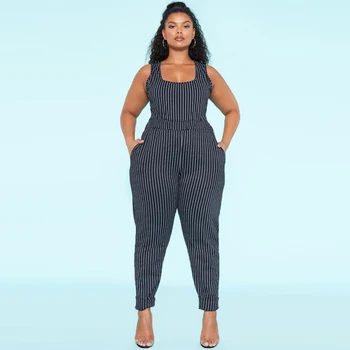 

Plus Size Women Striped Bow Clubwear Playsuit Bodysuit Party Overall Jumpsuit Strappy Romper Sleeveless Long Trousers